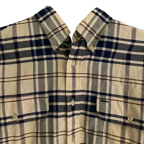 Tommy Hilfiger button up long sleeve flannel shirt plaid size large beige blue - Picture 2 of 13